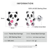 1 x RAW Customer Returns Girls Earrings 925 Sterling Silver Post Hypoallergenic Screw Back with Safety Stud Earrings for Children Girls Women Jewelry Panda  - RRP €18.99