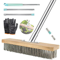 1 x RAW Customer Returns Wire broom 30cm steel broom, wire broom for moss removal with handle, wire broom with handle 60-146cm long, steel broom with handle, wire broom for paving stones with handle, for terrace, deck, garden - RRP €18.14