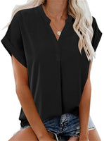 1 x RAW Customer Returns ANCAPELION Women s Summer Blouse Fashion Tunic Shirt Short Sleeve Shirt Casual Tops Loose Fit Top V-Neck Tunic for Women Solid Black M - RRP €26.21