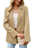 1 x RAW Customer Returns Women s Blazer Plain Elegant Button Coat Cardigan Long Sleeve Jacket for Office 5056 BK-L  - RRP €33.26