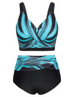 1 x RAW Customer Returns Hanna Nikole Female Tummy Control Swimsuit Plus Size Bikini Push Up Swimwear Blue Green Lines 46 - RRP €44.99