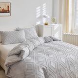 1 x RAW Customer Returns Freyamy Bohemian Bedding 135x200cm 2-piece Gray Light Gray Tufted Geometric Bedding Boho Embroidery Chic Bedding Microfiber Soft Duvet Cover with Zipper and Pillowcase 80x80cm - RRP €37.27