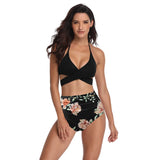 1 x Brand New Silkglory Women s Bikinis, Cross Front Halter Ruched Sexy 2 Piece Flat Belly Swimsuit, Push Up Bikini High Waist Floral Tummy Trimmers Swimsuit Women 2023 Black Biquini - M - RRP €30.24