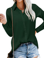 1 x RAW Customer Returns CZIMOO women s blouse shirt long sleeve casual blouse shirt elegant V-neck shirt blouses with button-down plain buttons top dark green XL - RRP €29.99