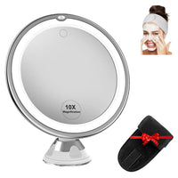 1 x RAW Customer Returns JANDTEK Makeup Mirror with Light and Magnification X10 - Mirror with Light for Makeup Headband - Magnification Mirror with LED Light, and Suction Cup Wall - Magnification Mirror - RRP €32.75