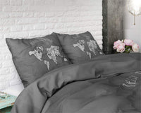 1 x RAW Customer Returns Sleep Time 100 Cotton Bed Linen, Grey, World Map, 200 x 220 cm, with 2 Pillowcases 60 x 70 cm - RRP €29.95