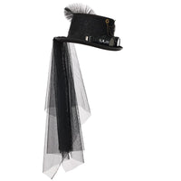 1 x RAW Customer Returns Unisex Steampunk Top Hat with Goggles Gothic Victorian Lace Veil Feather Top Hat for Adults 61cm 24.02 Inches, Black  - RRP €31.99