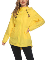 1 x RAW Customer Returns Zeagoo Women s Outdoor Waterproof Jacket, Lightweight Windbreaker, Demi-Season Jacket with Hood, Pockets, Plain, Wavy Stitch, S-XXL, Yellow., M - RRP €19.68