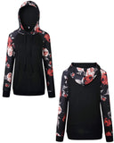 1 x RAW Customer Returns ABYOVRT Women s Hooded Sweatshirt Long Sleeve Floral Print Blouses Patchwork Tops Pullover T-Shirt,Black,XL - RRP €23.16