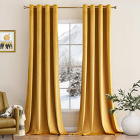 1 x RAW Customer Returns MIULEE Mustard Yellow Velvet Living Room Curtains with Eyelets, 2 Pieces Winter Velvet Curtains 140x300 CM, Thermal Velvet Curtains for Bedroom, Soft Velvet Room Curtain - RRP €61.0