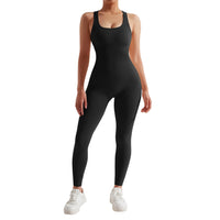 1 x RAW Customer Returns RXRXCOCO Ribbed Sleeveless Jumpsuits Women s Long Tight Tank Backless Padded One-Piece Tummy Control Sport Yoga Jumpsuit Romper Black L - RRP €25.99