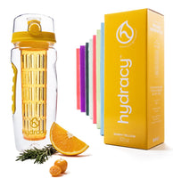 1 x RAW Customer Returns Hydracy Drinking Bottle for Fruit Spritzers 1L - Sports Water Bottle Bpa Free with Time Mark and Long Infuser - Detox Sports Bottle 27 Delicious Recipes Infused Water eBook Gift - Yellow - RRP €19.97