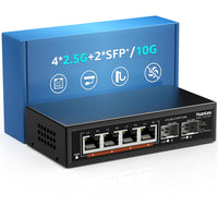 1 x RAW Customer Returns Port 2.5G Umanaged Ethernet Switch, 4 Port 2.5G Base-T, 2 Port 10G SFP, Compatible 100 1000 2500M, Fanless Metal, YuanLey 2.5Gbe Desktop Wall Network Switch for Wireless AP, NAS, PC - RRP €56.62