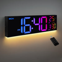 1 x RAW Customer Returns Digital Wall Clock - 8 Colors Digital Wall Clock 16.2 Large Digital Clock with Temperature, Date, Night Light, Automatic Brightness Control, 24 12 Hour Wall Clock for Living Room Office Gym - RRP €50.41