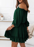 1 x RAW Customer Returns Dokotoo Dress Women Long Sleeve Elegant High Waist Solid Color Off Shoulder A-Line Mini Dress Party Dress Casual Dress Dating Dress Summer Dresses Ruffle Dress Green XL - RRP €30.24