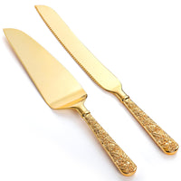 1 x RAW Customer Returns Dicunoy Gold Cake Server, Wedding Cake Knife and Server Set, Gold Cake Serving Set, Vintage Engraved Cake Cutter and Serving Spatula for Birthday, Party, Anniversary - RRP €19.11