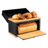 1 x RAW Customer Returns Kos Design bread box with two compartments for the worktop - wooden bread box made of bamboo - storage container for fresh bread with robust steel frame - 38x28x18CM - RRP €60.49