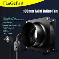 1 x RAW Customer Returns FanGoFast 100mm axial duct fan, 180m h axial fan exhaust fan duct fan with two clamps and 2m hose for grow tent, garage, tool room, office - RRP €49.91