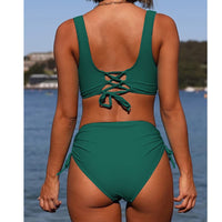 1 x RAW Customer Returns Jarseila Women s Push Up Bikini Set Crossover Bikini Two Piece Swimsuit Sexy V Neck Bikini High Waist Swimwear Green L - RRP €36.99