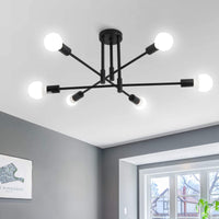 1 x RAW Customer Returns MRHYSWD Sputnik Chandelier Modern Pendant Light Black, 6-Light Ceiling Lamp Vintage, Ceiling Light Industrial Hanging Lamp Dining Table Living Room Bedroom Kitchen, E27 Socket - RRP €55.42