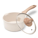 1 x RAW Customer Returns JEETEE Casserole 18 cm, 2L Saucepan with Lid, Small Casserole Saucepan, Saucepan, Coated Milk Pan, Suitable for Induction, Electric and Gas Beige  - RRP €31.25