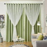 1 x Brand New Lanqinglv Blackout Curtains Children s Room Curtains Set of 2 Stars Blackout Curtains Opaque with Eyelets Girls Voile Gradient Curtains Green H 243 x W 132 cm  - RRP €10.07