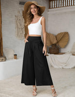 1 x RAW Customer Returns PASUDA Women s Trousers Summer Linen Trousers 7 8 Wide Leg Trousers Lightweight Loose Elastic Waist Trousers with Pockets Solid Color Casual Comfortable Women s Trousers Black, S  - RRP €34.99