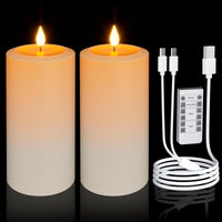 1 x RAW Customer Returns Yme LED candles rechargeable with timer function remote control, 2x 20.3cm solar pillar candles white set flickering flame Halloween window sill decoration outdoor living room garden decoration Christmas for outside - RRP €37.99