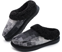 1 x Brand New COFACE Checked Black Slippers Men s Winter Warm Plush Wool Lined Slippers Men Comfort Memory Foam Moccasin Hut Shoes with Non-Slip Rubber Sole Indoor and Outdoor Size 46EU - RRP €60.0