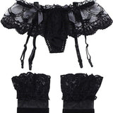 1 x Brand New HOTSO Suspenders Garter Belts, Thigh Suspenders Holder with String Lace Garter Belt Adjustable 3-Piece Garters G-String Stockings Set Black, 2XL  - RRP €27.6