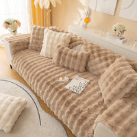 1 x RAW Customer Returns Soft Thick Plush Sofa Cushion Covers - New Non-Slip Sofa Covers 1 2 3 Seater Couch Covers, Fluffy Faux Fur Corner Sofa Cushion Cover L Shape Furniture Protector Light Coffee 90x180  - RRP €40.33