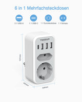 1 x RAW Customer Returns TESSAN double plug for USB socket, multiple socket with 4 USB power plugs, socket adapter 2-way plug with USB, multiple plug for socket and USB C adapter, power supply USB C sockets - RRP €18.48