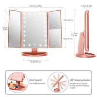 1 x RAW Customer Returns WEILY makeup mirror with lighting, foldable cosmetic mirror with 3X 2X 1X magnification, 21 natural LED lights, battery operated or USB charging dimmable makeup mirror rose gold  - RRP €28.22