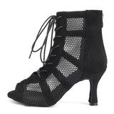 1 x RAW Customer Returns AOQUNFS Dance Boots Women Latin Salsa Stiletto Heel Lace Up Boots for Tango Samba ChaCha Bachata Ballroom Party Performance,L446-Black-8.5,EU43 - RRP €61.73