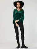 1 x RAW Customer Returns Allegra K Women s Blouse Velvet Long Sleeve V Neck Velvet Peplum Top Dark Green L - RRP €37.3