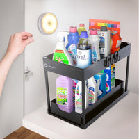 1 x RAW Customer Returns i-TechHome Kitchen organizer for under sink with rechargeable LED light and motion sensor - Storage shelves - Bathroom organizer - Interior closet organizer - Removable with 2 levels - RRP €24.99