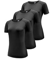 1 x RAW Customer Returns Pack of 3 T-shirts for women, sports shirts for women, functional shirts, short sleeve running shirts, round neck summer short sleeve sports tops, breathable sports shirts, yoga gym shirts, fitness tops Black 3P16-M - RRP €31.25