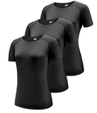 1 x RAW Customer Returns Pack of 3 T-shirts for women, sports shirts for women, functional shirts, short sleeve running shirts, round neck summer short sleeve sports tops, breathable sports shirts, yoga gym shirts, fitness tops Black 3P16-M - RRP €31.25