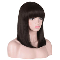 1 x RAW Customer Returns PORSMEER Wig Shoulder Length Straight Straight Wig Bob Dark Brown Medium Length with Bangs for Women Girls Natural Synthetic Hair for Carnival Fancy Dress Halloween Costume Party, 38 cm - RRP €19.99