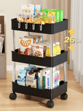 1 x RAW Customer Returns Multifunctional Rolling Cart, Removable Storage Rack with Wheels, for Bathroom, Bedroom, Kitchen, Laundry, Fruit, Snacks, Toiletries Black, 3 Tiers, Narrow  - RRP €18.77