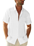 1 x RAW Customer Returns Men s Short Sleeve Linen Shirts Hawaiian Guayabera Shirt Button Down Casual Summer Beach Shirts Tops, White, XL - RRP €20.16