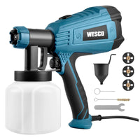 1 x RAW Customer Returns WESCO 500W electric paint spray gun, HVLP paint sprayer with 3 nozzles 1.5 1.8 2.0mm, paint spray system with adjustable air and paint flow, glazes and paint quantity regulation, 800ml container - RRP €40.33