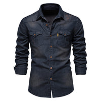 1 x RAW Customer Returns HOTIAN Men s Denim Shirt Long Sleeve Denim Shirt Slim Fit Business Casual Shirt Elegant Casual Long Sleeve T-Shirt Navy L - RRP €31.5