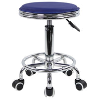 1 x RAW Customer Returns KKTONER rolling stool, height adjustable, swivel stool with footrest, modern industrial metal style, made of PU leather blue - RRP €41.76