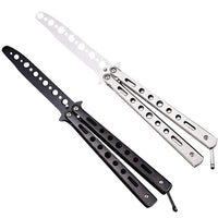 1 x RAW Customer Returns Ideal Swan 2 Pack Butterfly Knife Butterfly Knife Trainer Balisong Practice Knife Unsharpened, Black and Silver - RRP €10.4