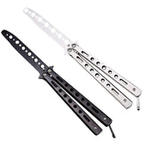 1 x RAW Customer Returns Ideal Swan 2 Pack Butterfly Knife Butterfly Knife Trainer Balisong Practice Knife Unsharpened, Black and Silver - RRP €10.9