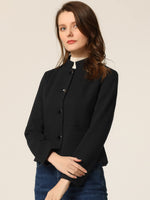 1 x RAW Customer Returns Allegra K Women s Long Sleeve Stand-Up Collar Button Down Two Pockets Coat Black M - RRP €59.99