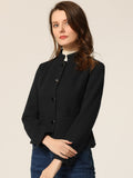 1 x RAW Customer Returns Allegra K Women s Long Sleeve Stand-Up Collar Button Down Two Pockets Coat Black M - RRP €59.99