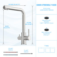 1 x RAW Customer Returns DAYONE 3-way kitchen faucet, 3 in 1 mixer tap for water filter, 360 rotatable kitchen faucet, drinking water tap with 2 levers, three-way kitchen faucet made of SUS304 stainless steel, brushed nickel - RRP €56.38