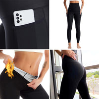 1 x RAW Customer Returns Sweat Pants Slimming Pants Flat Stomach Slimming Belt Leggings Pockets Sauna Suit Shapewear Training Costume High Waist Trainer Shaper Exercise Fitness Gym Yoga Sport Women, Black, 48 - RRP €27.6